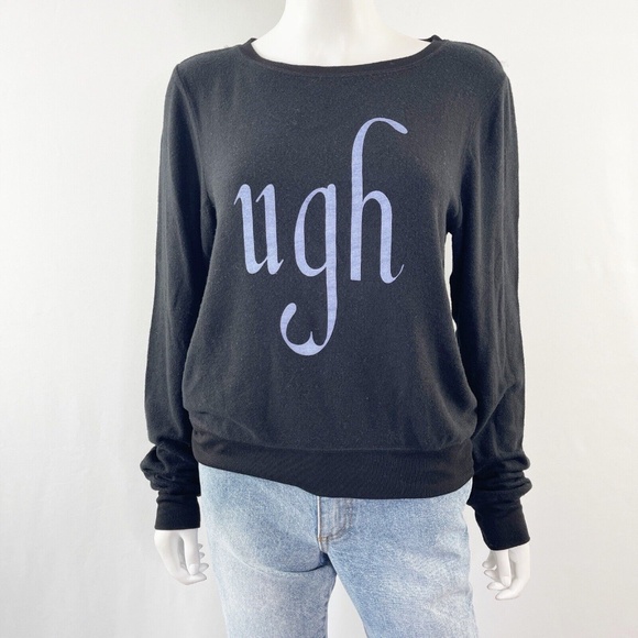 WILDFOX Black UGH Baggy Beach Jumper Size S Soft Sweatshirt Attitude Top NEW - Picture 1 of 9